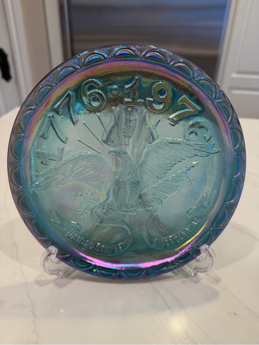 Iridescent Indiana Vintage 8” Commemorative Art Plate 1776-1976 Carnival Glass